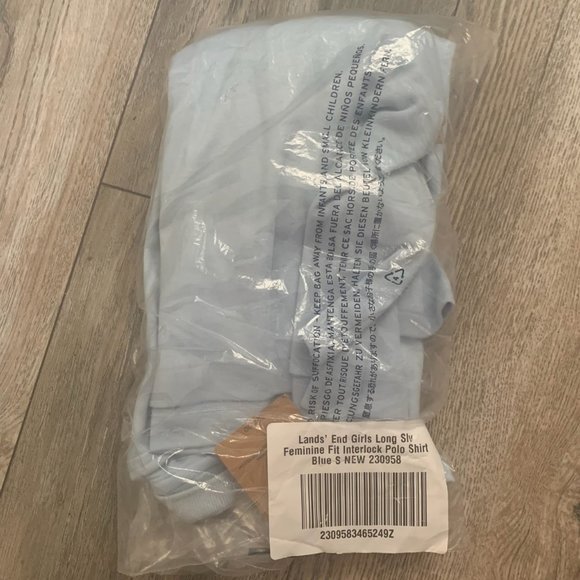 NWT LANDS' END GIRLS LONG SLEEVE FEMININE FIT INTERLOCK POLO‎ SHIRT BLUE SMALL - Picture 3 of 6